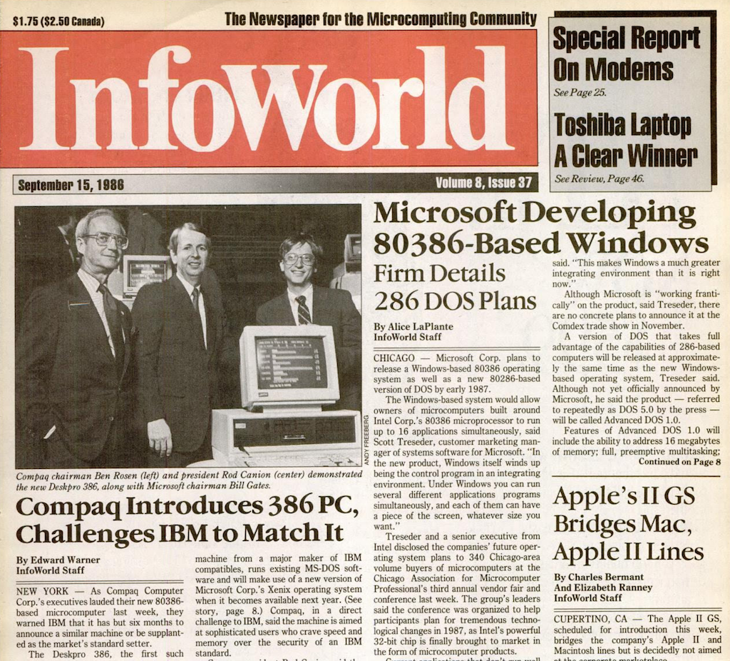 На фото в газете главный инвестор Розен, гендир Кэнион и Билл Гейтс