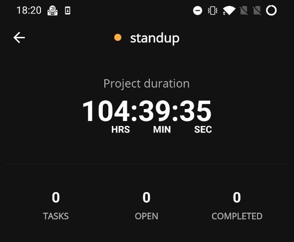 Скрин с продолжительностью проекта standup из приложения boosted