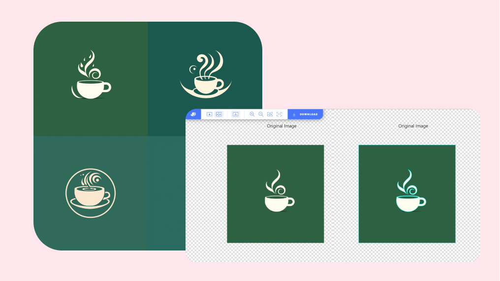 Prompt: design of simple logo featuring a coffee cup in white on a green background, include circle as an additional design element