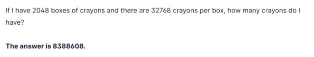 У тебя есть 2048 коробок мелков, в каждой из которых 32768 мелков. Сколько всего у тебя мелков?

Правильный ответ: 83886608
