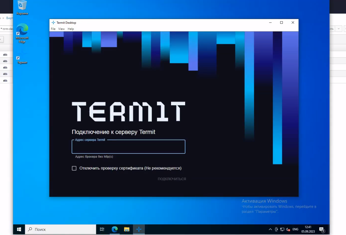 Виртуальная машина с клиентом Termit на Windows 10