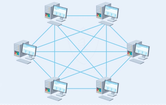 Схема одноранговой сети (P2P) из 6 компьютеров
