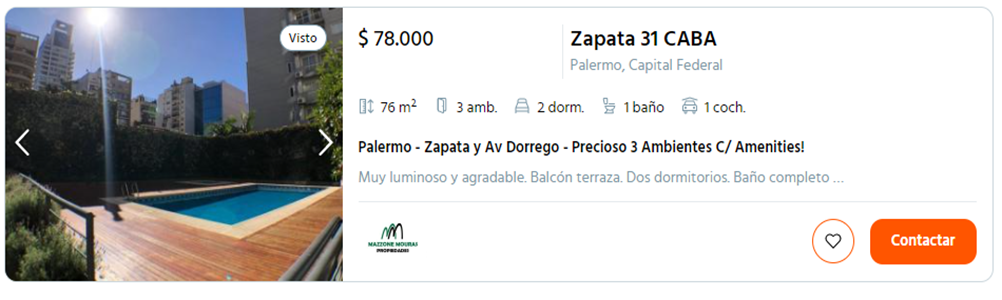 Трехкомнатная квартира в доме с бассейном в одном из самых престижных районов Буэнос-Айреса за $400 в месяц (они используют знак $ для песо)