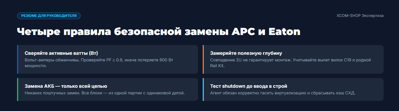 Четыре правила безопасной замены APC и Eaton