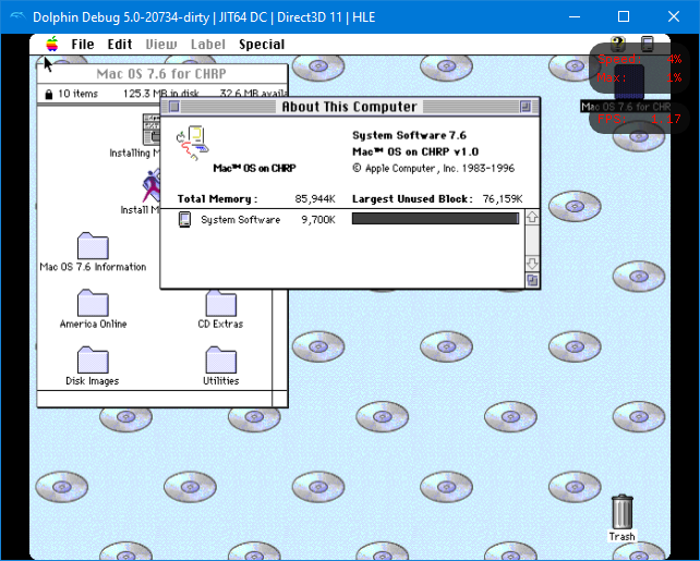 Mac OS 7.6 загрузилась в моей переделанной ветке Dolphin