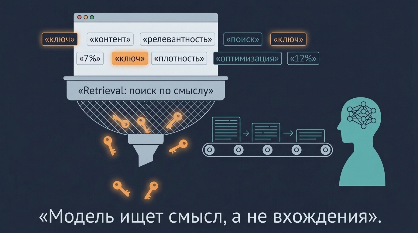 Модель ищет смысл, а не вхождения ключей Модель ищет смысл, а не вхождения ключей
