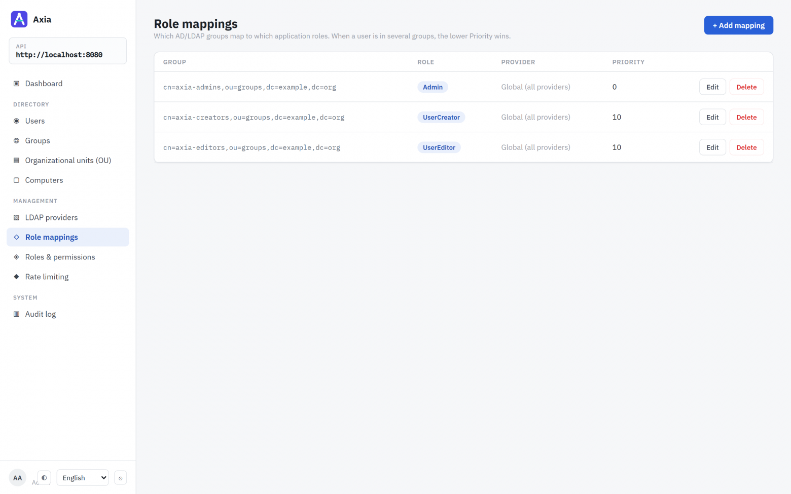 Directory groups mapped to roles