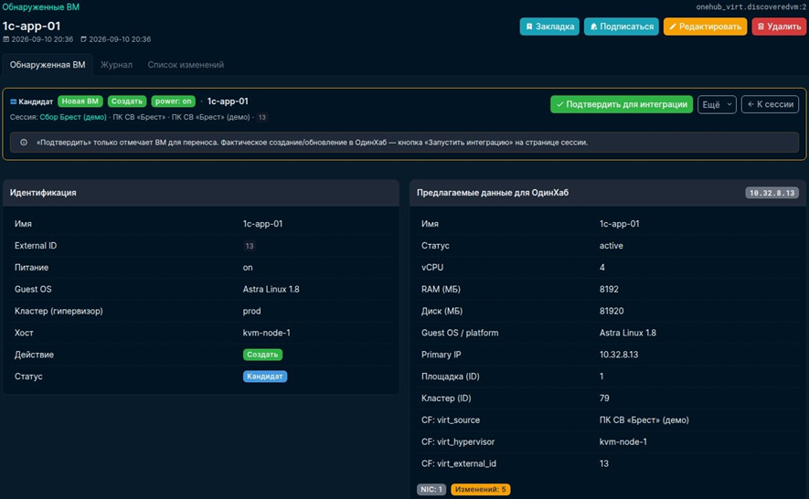 Кандидат виртуальной машины: параметры платформы и идентификаторы, используемые для сопоставления