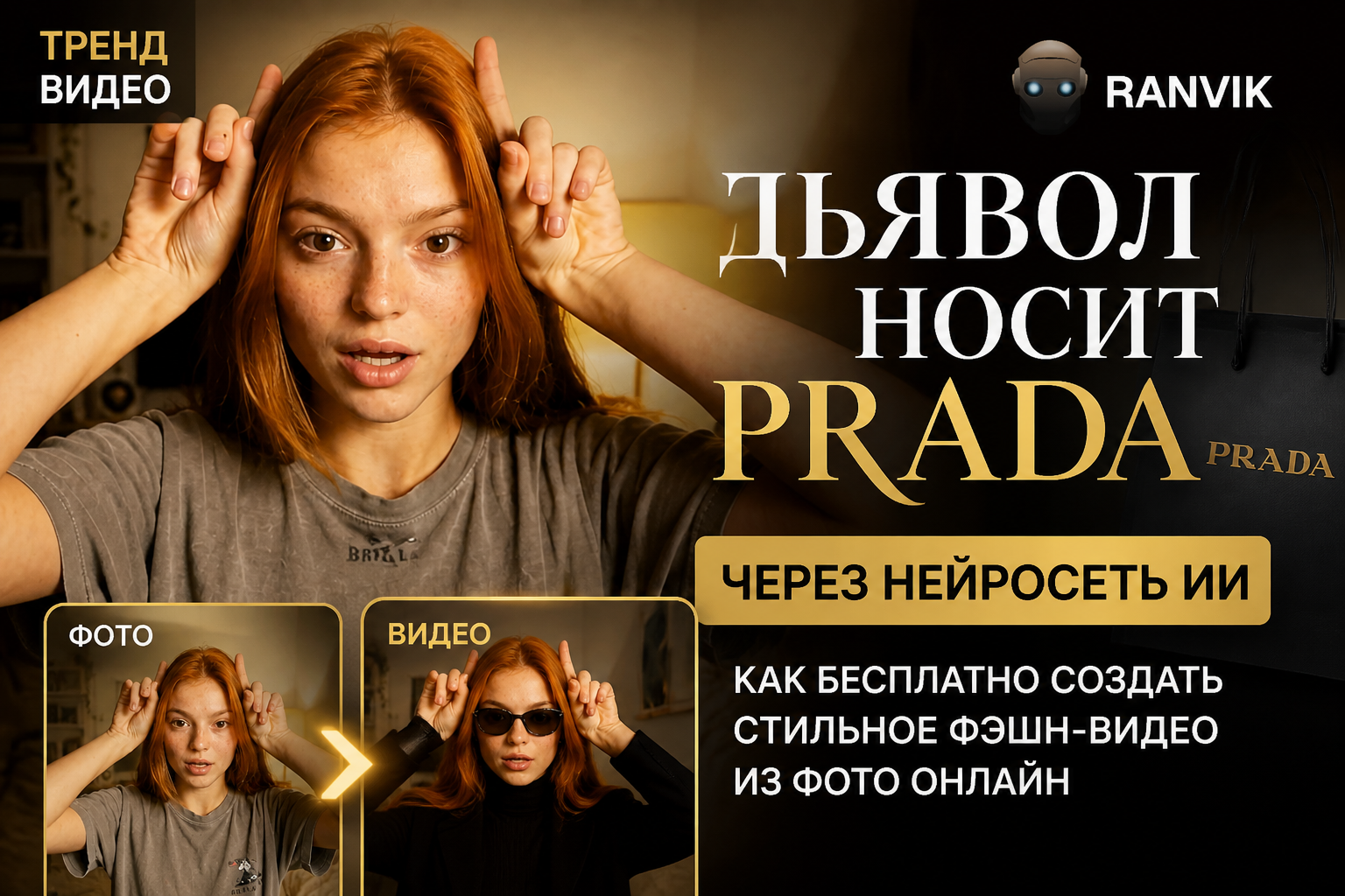 Тренд видео «Дьявол носит Prada» через нейросеть ИИ: как бесплатно создать стильное фэшн-видео из фото онлайн