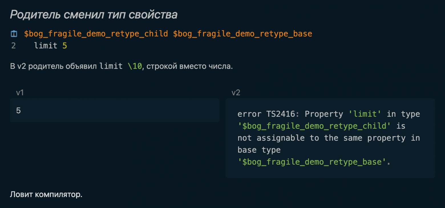 Случай retype: смена типа ловится компилятором