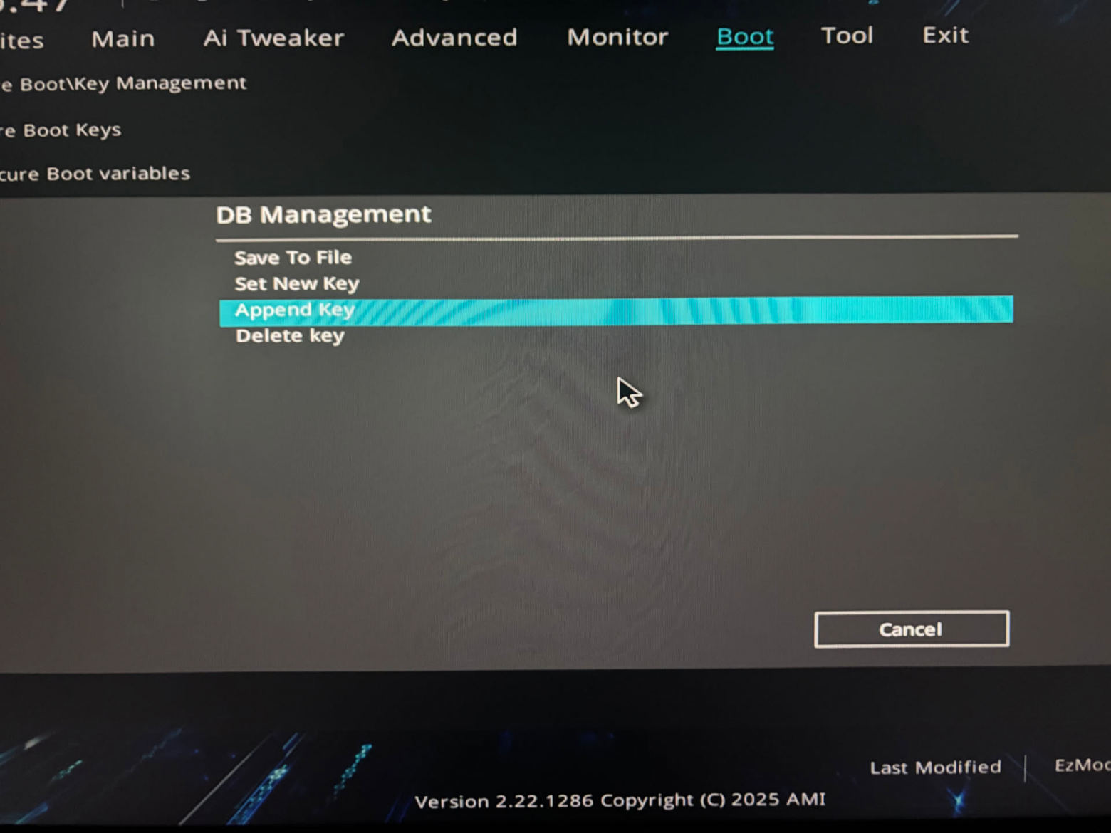 Добавление ключа в Secure Boot Добавление ключа в Secure Boot