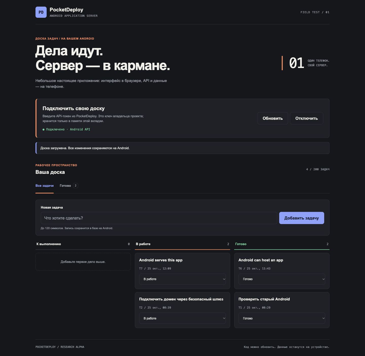 Рабочая доска: четыре задачи получены из Android API
