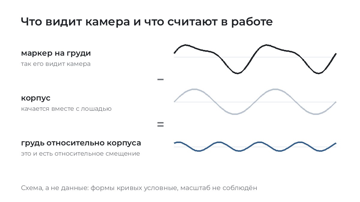 Траектория маркера на груди - это сумма качки корпуса и собственного хода груди, и бюстгальтер оценивают только по второй части