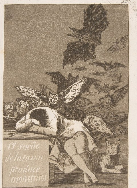 Франсиско Гойя, «Сон разума рождает чудовищ», 1799. Метрополитен-музей, Нью-Йорк