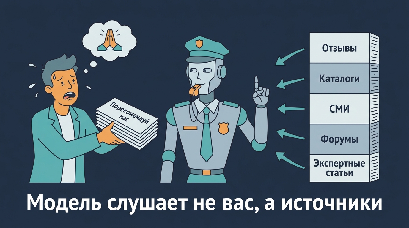 Модель слушает не просьбы, а внешние источники Модель слушает не просьбы, а внешние источники