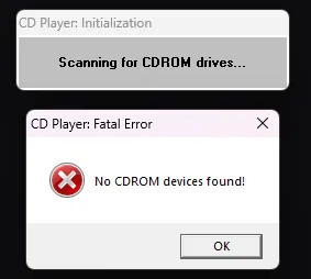 CDPLAYER.EXE: привод CD-ROM не найден