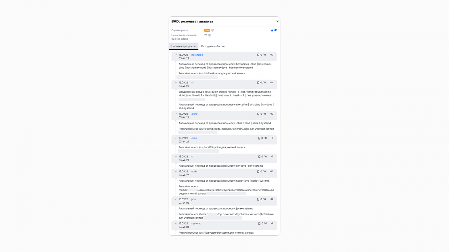 Подозрительная сработка модуля поведенческого анализа MaxPatrol BAD