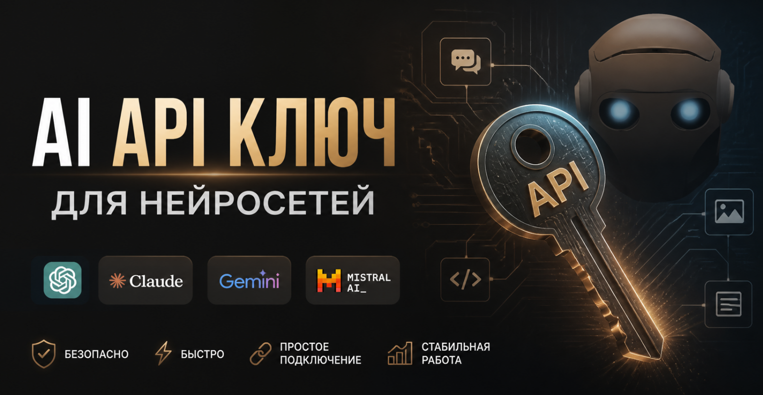 AI API ключ для нейросетей: единый доступ к ИИ-моделям для текста, изображений, видео, аудио и разработки