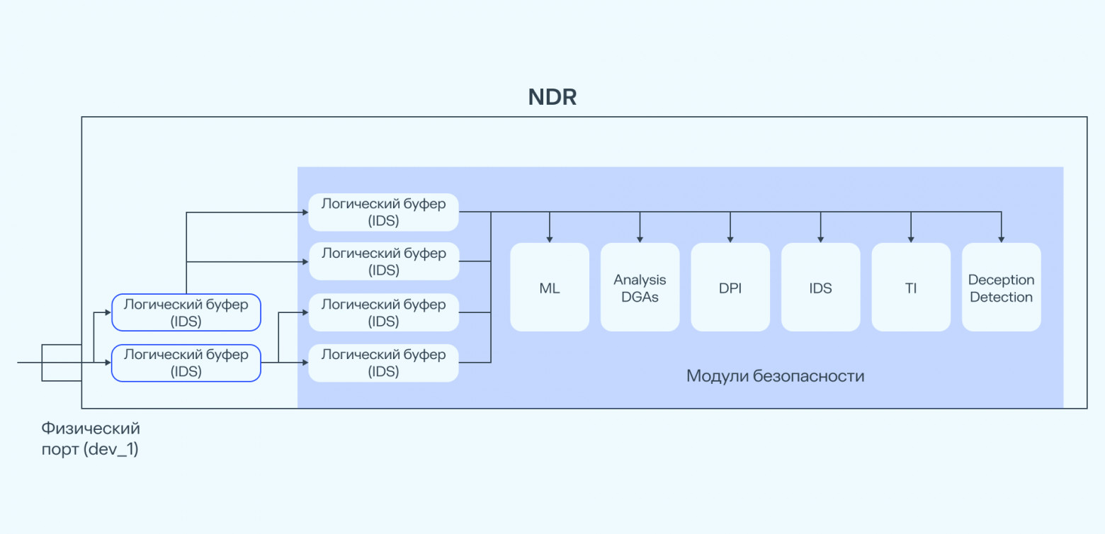 Архитектурная схема обработки поступающего трафика на Гарда NDR