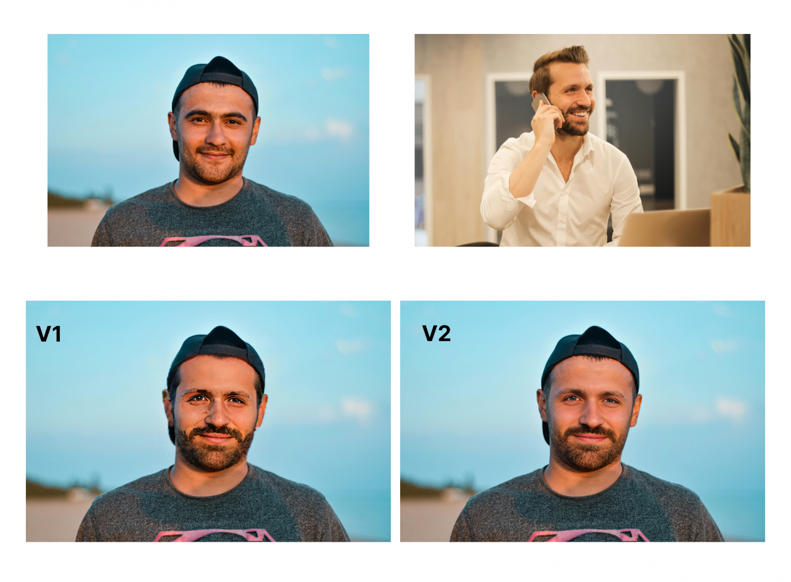 Результат замены лица через сервис Remaker AI на модели V1 и V2