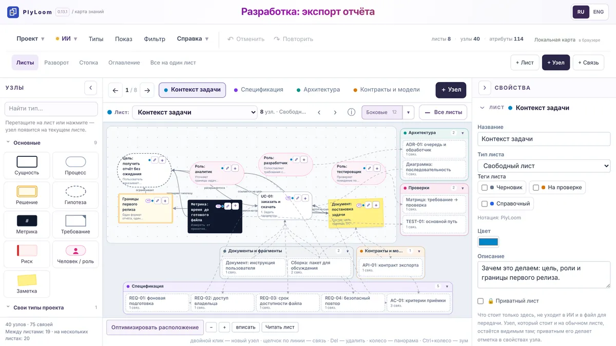 PlyLoom 0.13.1 на экране 1366×768: три строки меню и кнопок сверху, нижняя панель, холст занимает треть окна