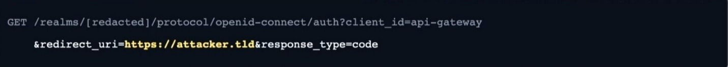 В запросе к Keycloak redirect_uri подменяется на сервер атакующего — приложение принимает адрес без проверки В запросе к Keycloak redirect_uri подменяется на сервер атакующего — приложение принимает адрес без проверки