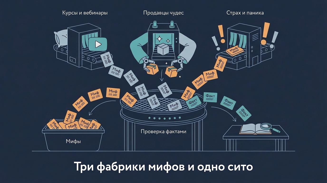 Три фабрики мифов и одно сито проверки фактами Три фабрики мифов и одно сито проверки фактами