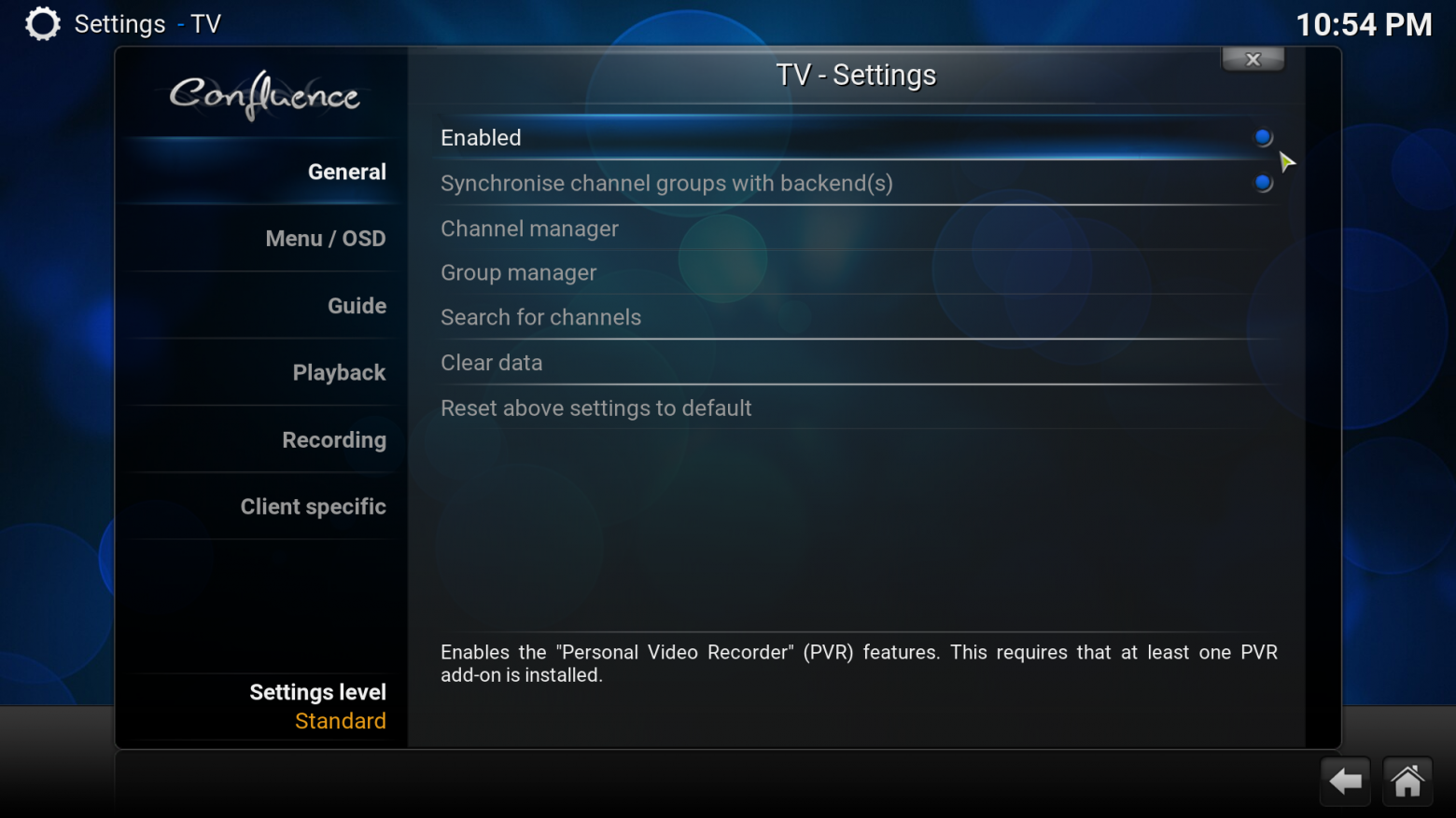 kodi settings enable live tv screenshot