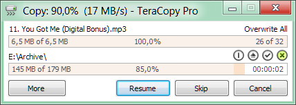 Скриншот программы TeraCopy