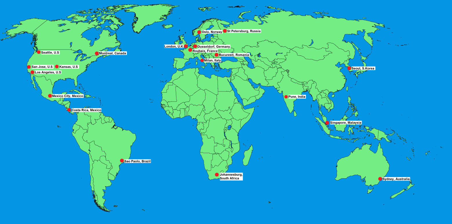Карта расположения серверов 3CX WebMeeting