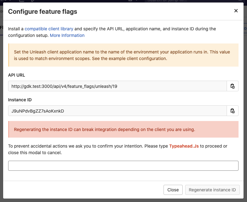 Confirmation dialog before regenerating Feature Flag instance ID