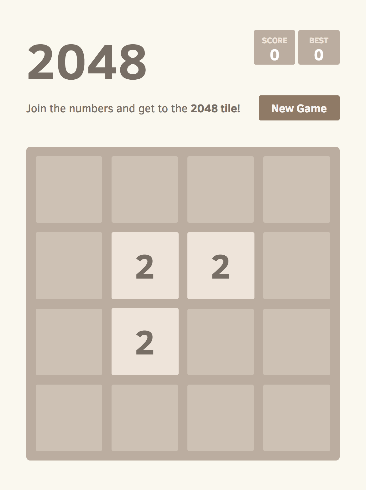 Screenshot of 2048 with an infeasible board configuration