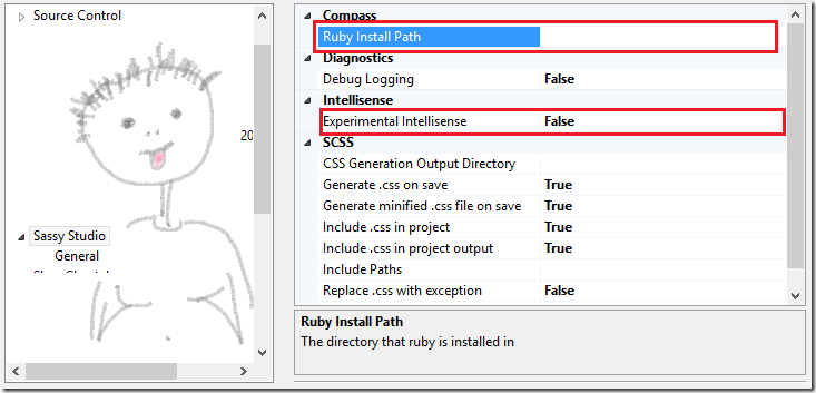 Секция настроек SassyStudio в параметрах Visual Studio