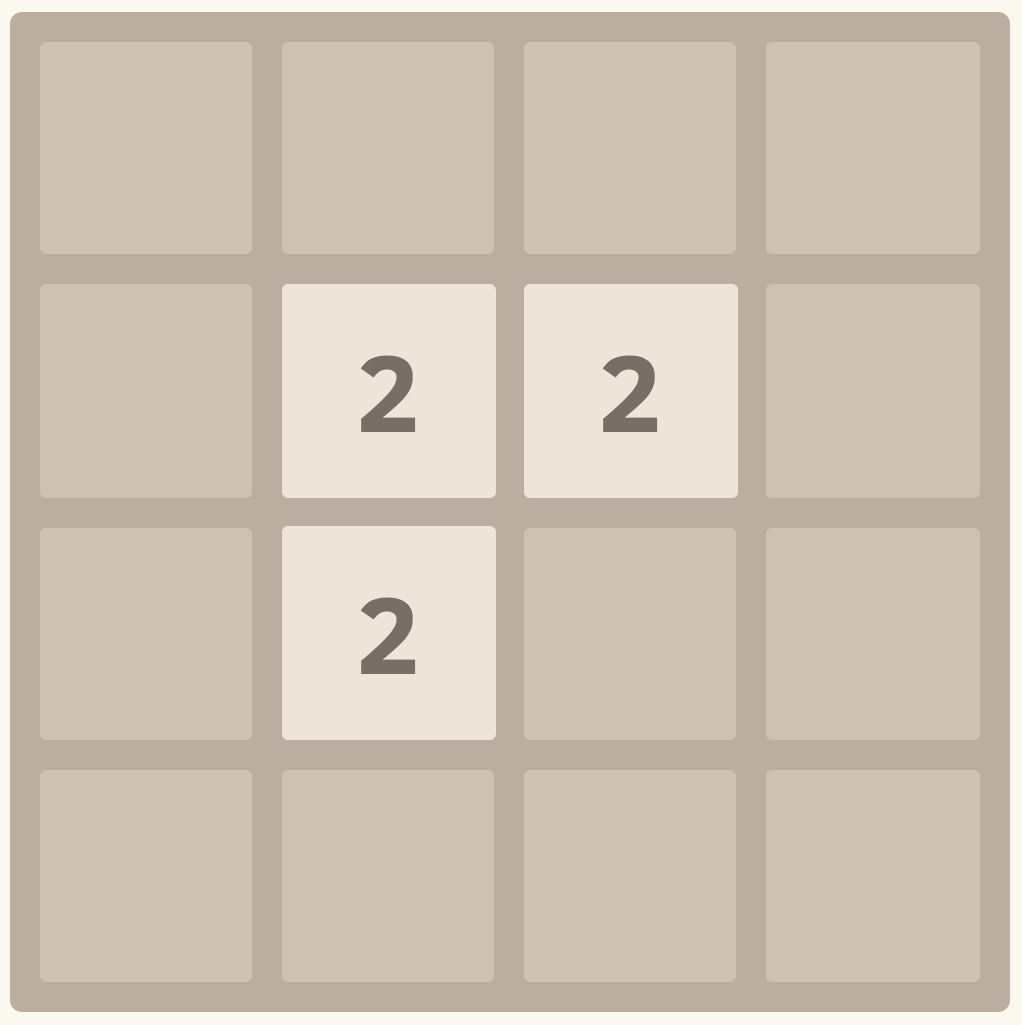 An infeasible board position with three 2 tiles in the middle with empty cells around