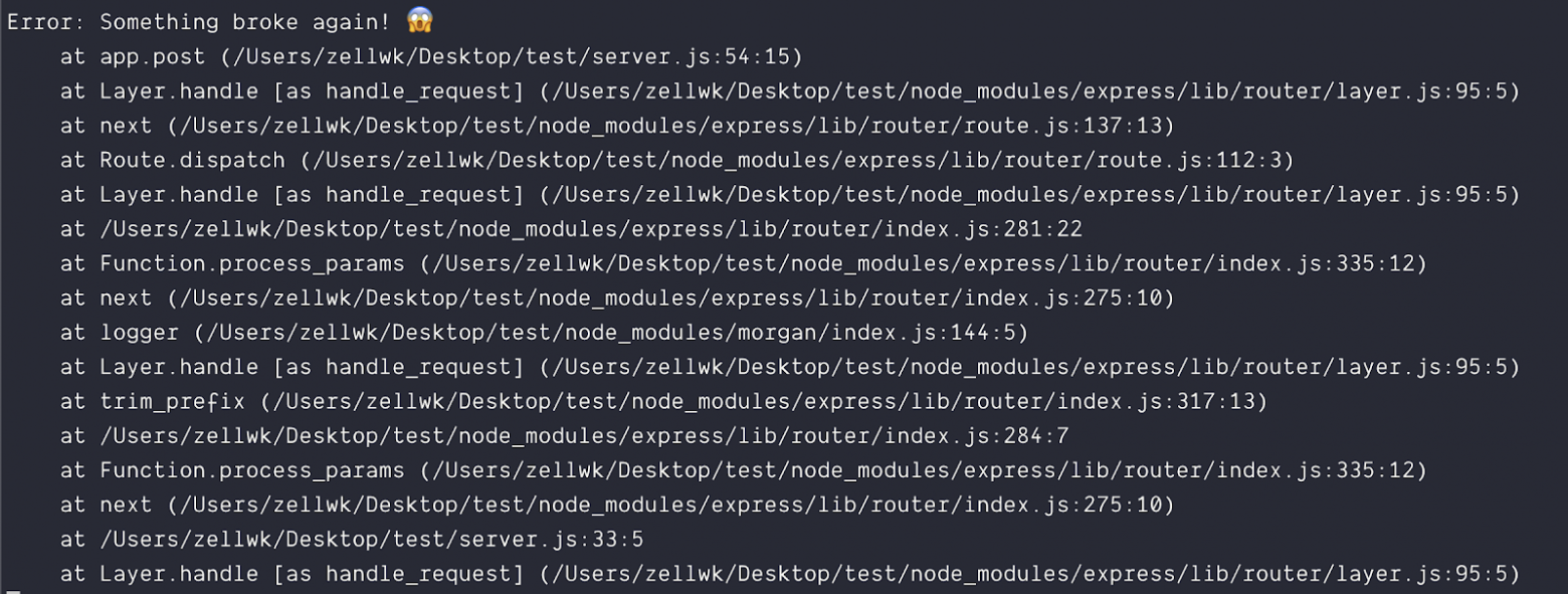 Js Express Error Handler. Server is available to handle this request