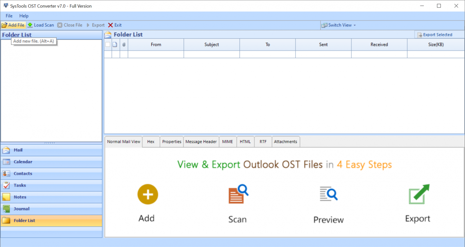 импортировать OST в Outlook