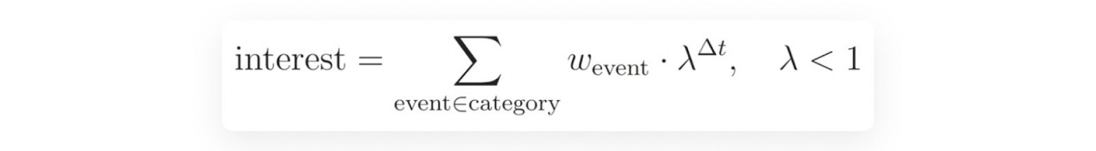 Наша формула расчёта интереса к категории по истории пользователя Наша формула расчёта интереса к категории по истории пользователя