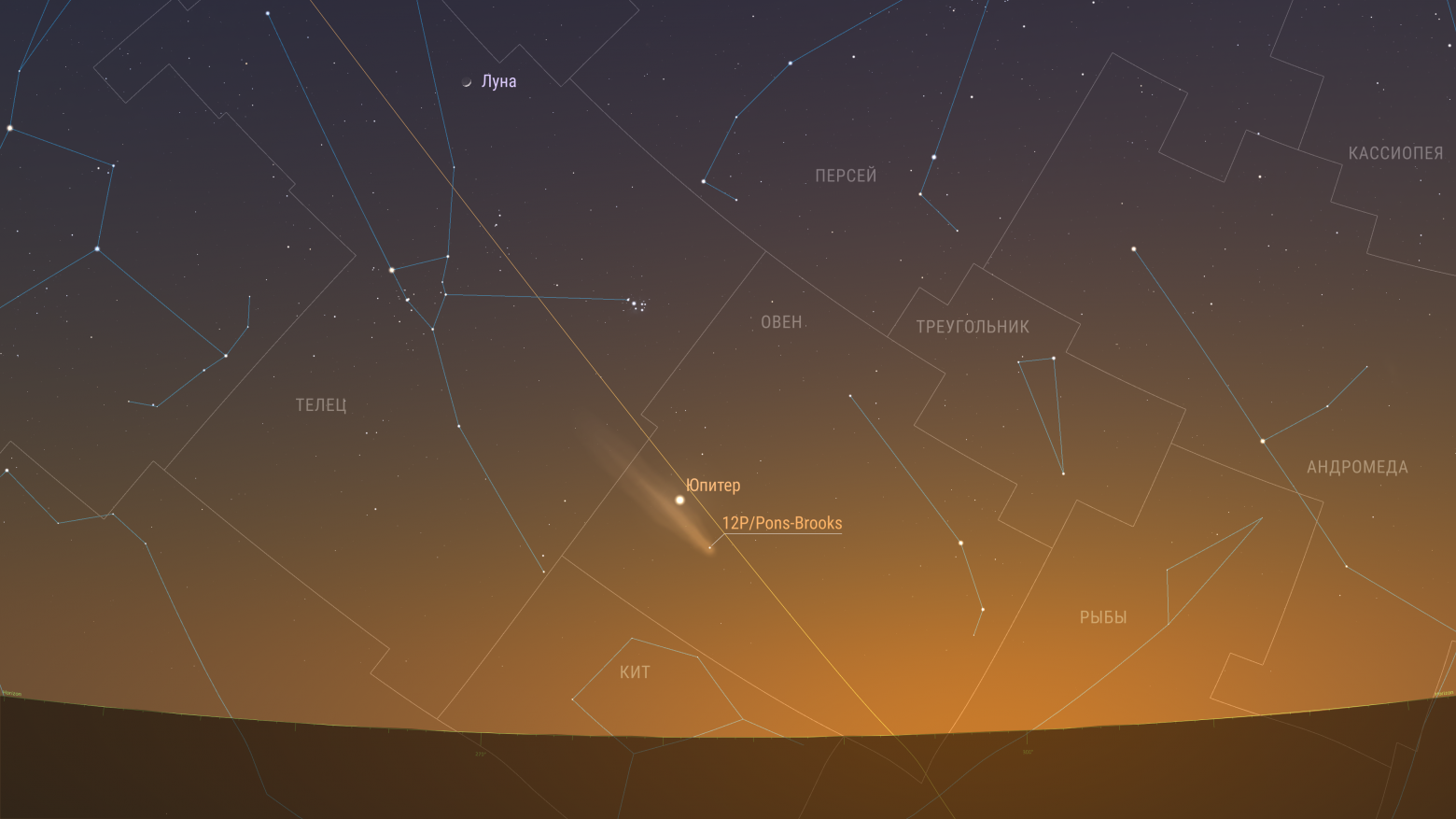 Комета продолжает движение по созвездию Овна и постепенно сближается с Юпитером. Предполагаемая звездная величина 3,80m. Элонгация 23 градуса. Комета расположилась так, что её хвост тянется в сторону Юпитера, и если бы в яркой заре это можно было бы сфотографировать, Юпитер оказался бы в самой гуще кометного хвоста. В реальности же хвост кометы до Юпитера не достает, и вообще не в ту сторону тянется. Просто, так видно с Земли.