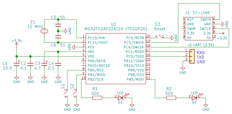 Схема подключения МК MG32F02A032
