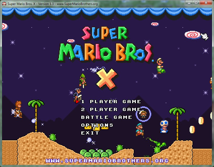 Главное меню игры Super Mario Bros. X версии 1.3