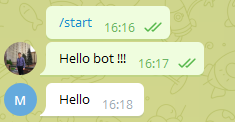 Рисунок 3 - Первое сообщение от Telegram-бота.
