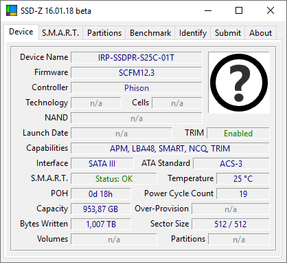GOODRAM IRDM Pro gen.2: показания SSD-Z 16.01.18