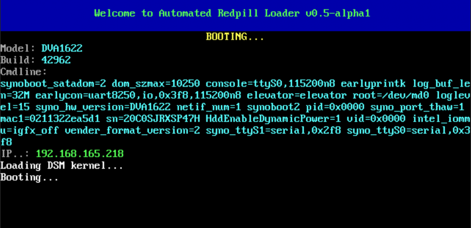 Загрузчик Automated RedPill Loader (ARPL) за работой