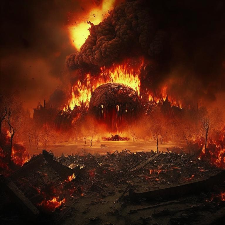 ПРОМТ.    ад на земле, полное запустение, огонь и разрушение повсюду.