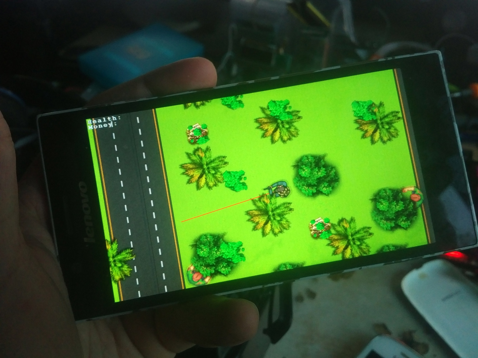 Один из моих Just for fun-проектов — игра про оборону от зомби в стиле Crimsonland. Выглядит одинаково к��к на смартфонах с 720p дисплеями, так и 240p.