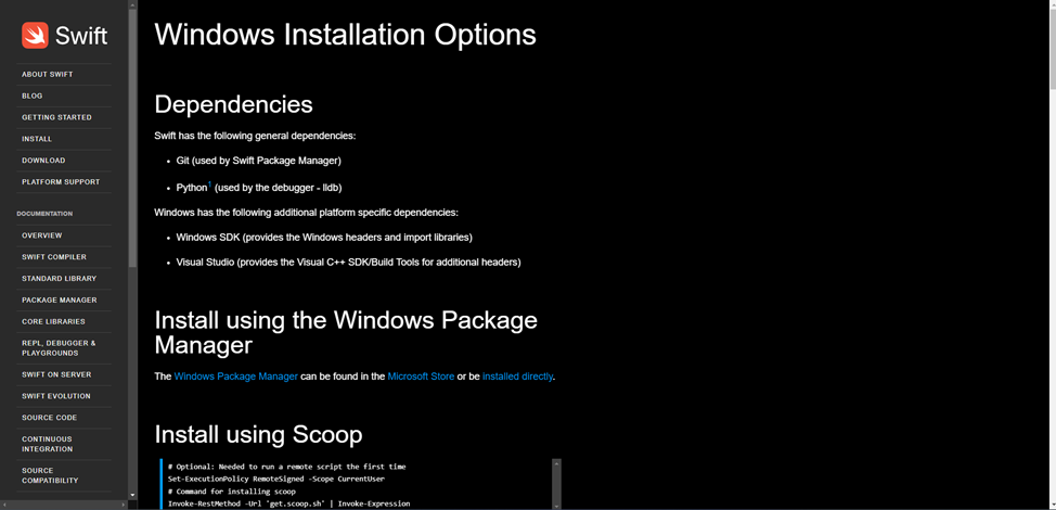 Инструкция по установке Swift на Windows