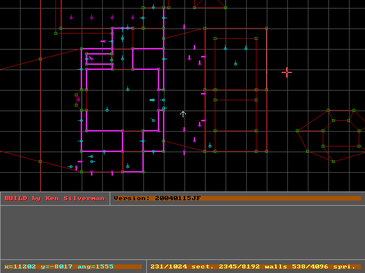 The Build engine, developed by Ken Silverman, editing a level in 2D mode.