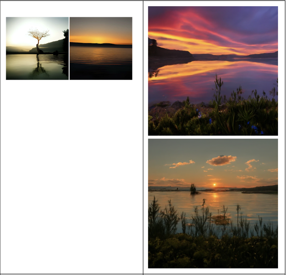 Красивое озеро на закате (ruDALL-E XL vs Kandinsky)