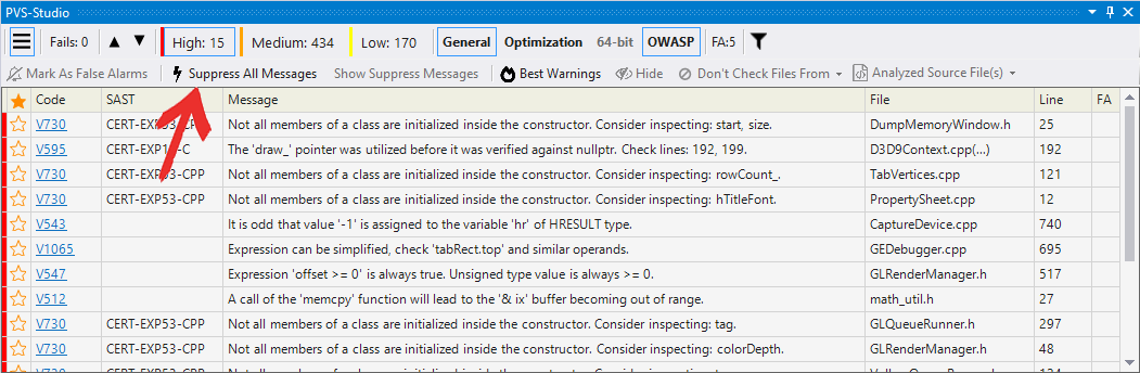 How to suppress warnings in the Visual Studio plugin