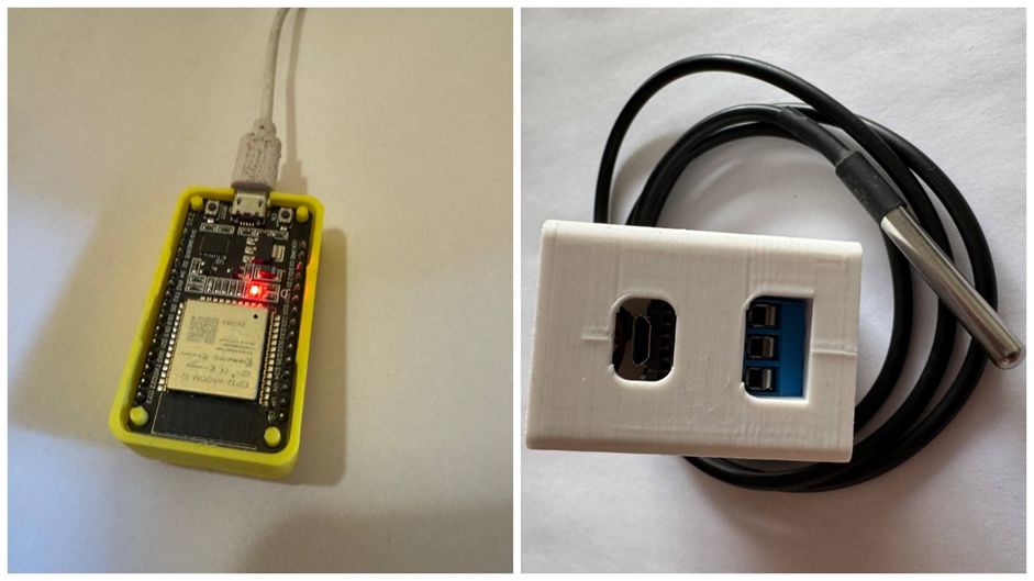 Слева корпус для ESP-32 в модификации Wroom, справа корпус для самодельного термостата – внутри ESP2866 в модификации D1-Mini и Relay shield сверху